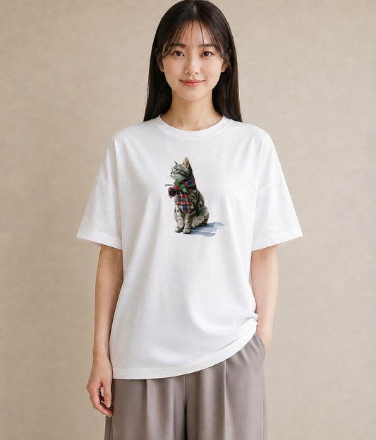 Tシャツ レディース サビ猫 猫 ねこ イラスト ガーリー カジュアルコーデ 買い物 白T