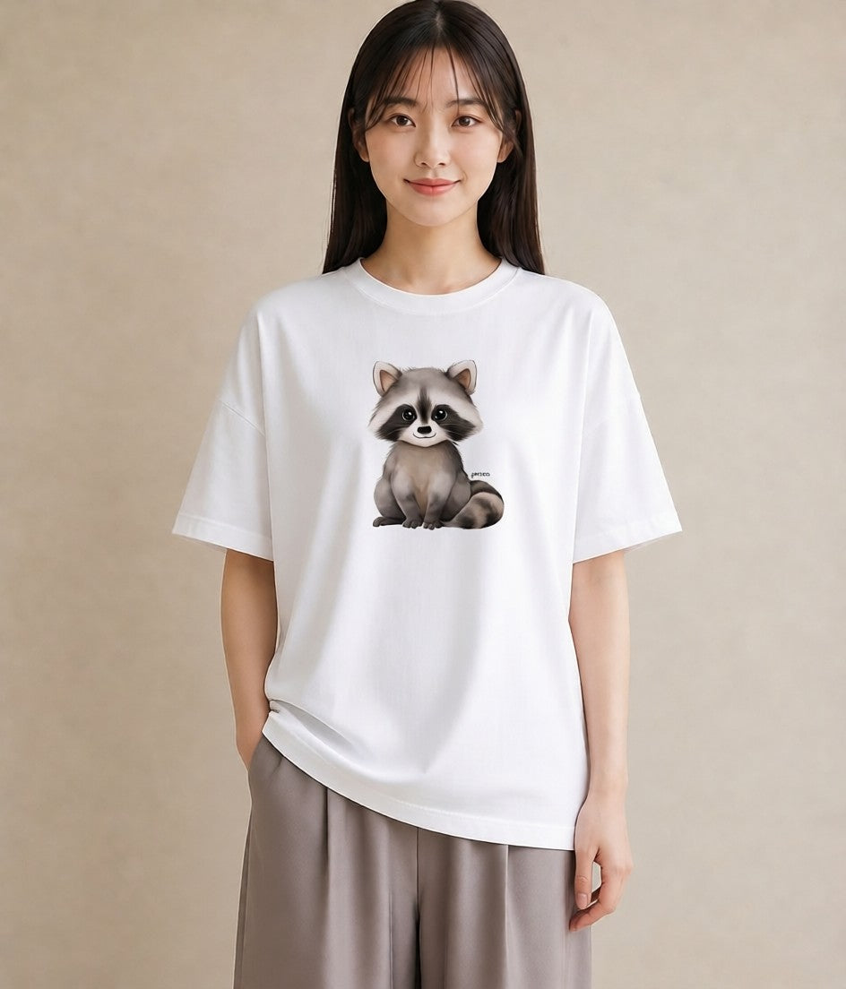プリントTシャツ レディース レッサーパンダ 動物 アニマル イラスト 水彩風 買い物 夏コーデ 白T