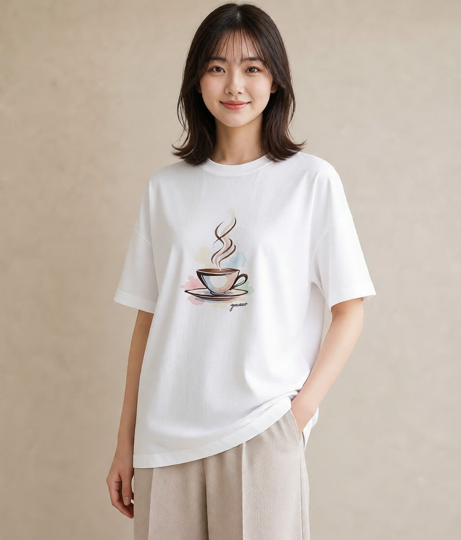 半袖Tシャツ レディース コーヒー カフェ 珈琲 イラスト ボタニカル 帰省 ラフ 白T