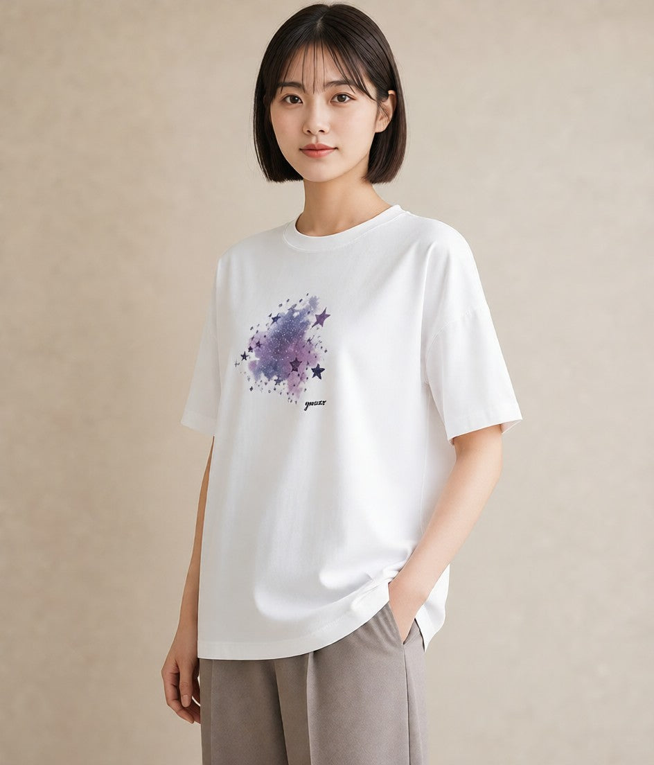 デザインTシャツ レディース 射手座 星空 宇宙 イラスト レトロ 友達ギフト 部屋着 白T