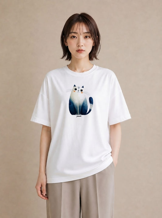 プリントTシャツ レディース 猫好き 猫 ねこ イラスト ミニマル 春服 ミセス 白T