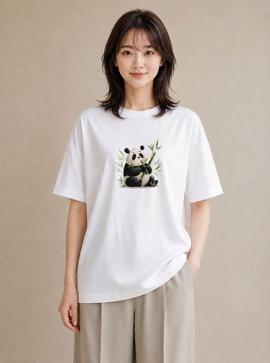 デザインTシャツ レディース パンダ 動物 アニマル イラスト 抜け感 敬老の日 ホワイトデー 白T