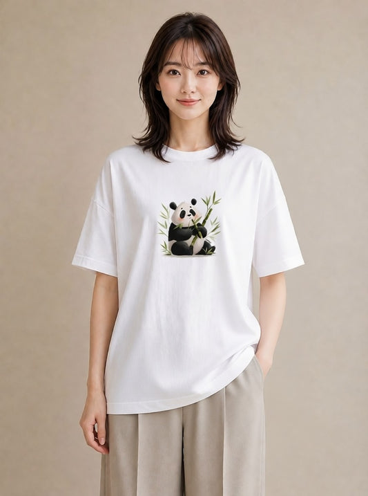 デザインTシャツ レディース パンダ 動物 アニマル イラスト 抜け感 敬老の日 ホワイトデー 白T