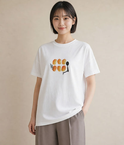 Tシャツ レディース プリン 食べ物 フード イラスト ボタニカル 旅行用 海 白T