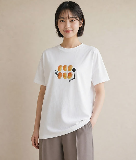 Tシャツ レディース プリン 食べ物 フード イラスト ボタニカル 旅行用 海 白T