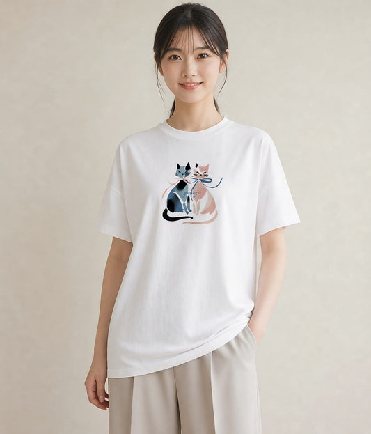Tシャツ レディース シャム柄 猫 ねこ イラスト レトロ 女子会 お揃い 白T