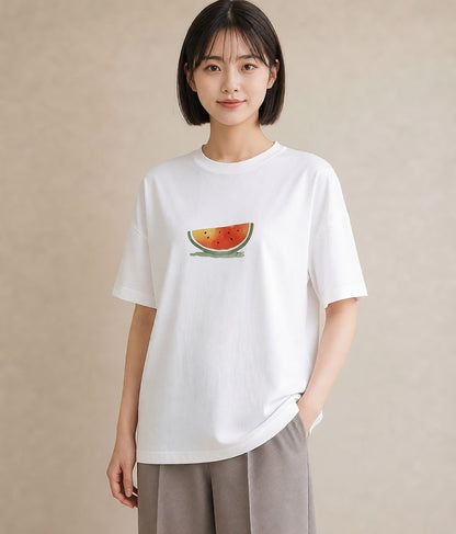 Tシャツ レディース すいか 食べ物 フード イラスト カジュアル 旅行 母娘コーデ 白T