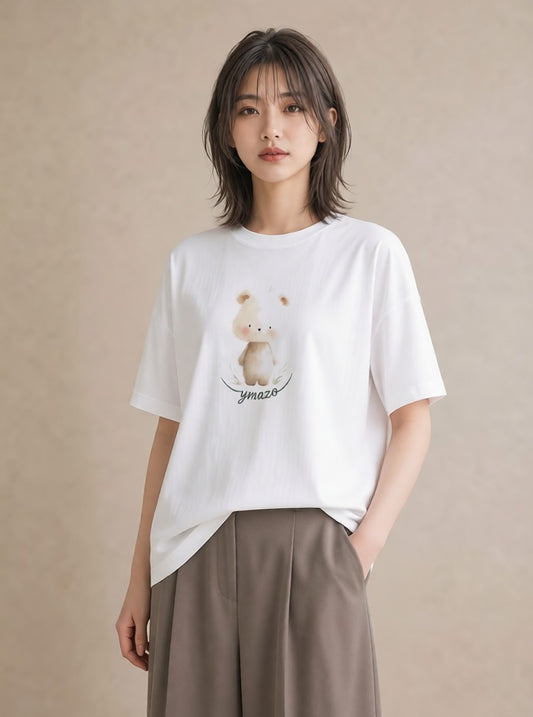 グラフィックTシャツ レディース くま クマ ベア 動物 アニマル イラスト ラフカジュアル お出かけ 普段着 白T