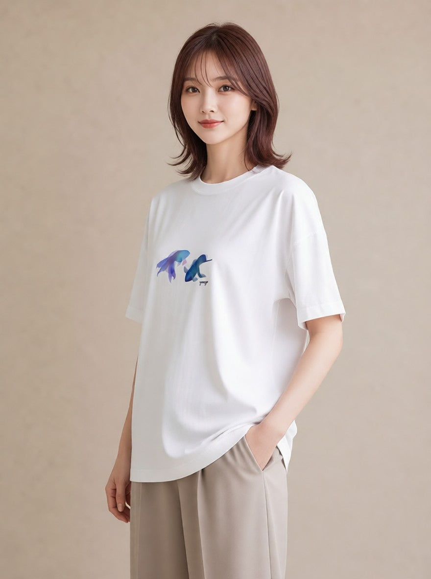 グラフィックTシャツ レディース グッピー ペット 動物 イラスト アート風 カジュアルコーデ 買い物 白T