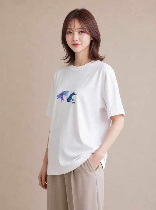 グラフィックTシャツ レディース グッピー ペット 動物 イラスト アート風 カジュアルコーデ 買い物 白T