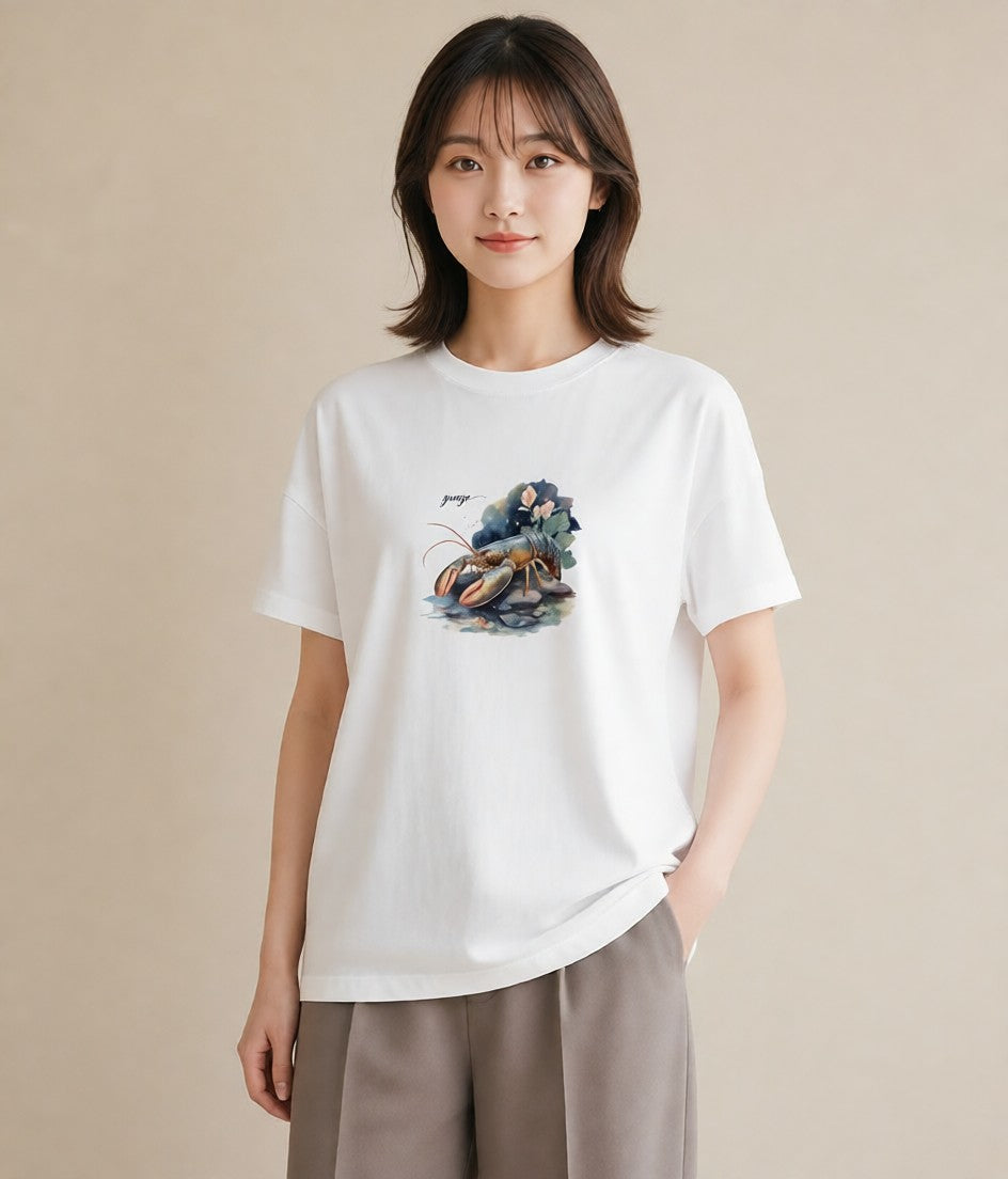 グラフィックTシャツ レディース 蠍座 星空 宇宙 イラスト ゆるかわ 海 カフェ巡り 白T