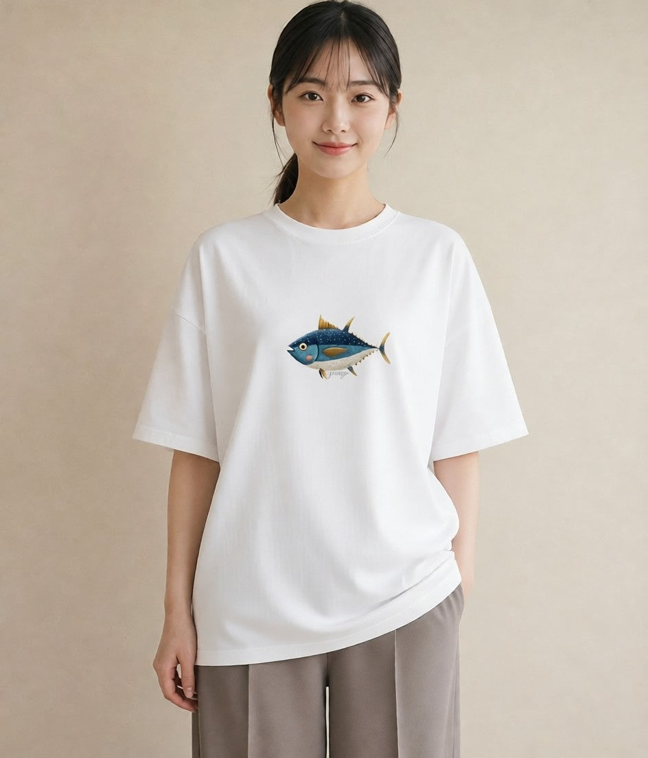 プリントTシャツ レディース メダカ ペット 動物 イラスト 上品 親子 20代 白T