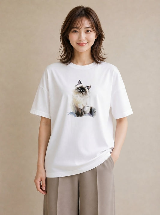 プリントTシャツ レディース スコティッシュフォールド 猫 ねこ イラスト ニュアンス クリスマス 旅行 白T