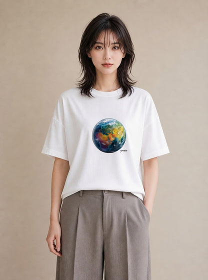Tシャツ レディース 地球 星空 宇宙 イラスト ユニーク 週末コーデ 敬老の日 白T