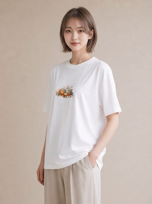 プリントTシャツ レディース 実り 植物 ボタニカル イラスト ラフ 通勤 在宅 白T