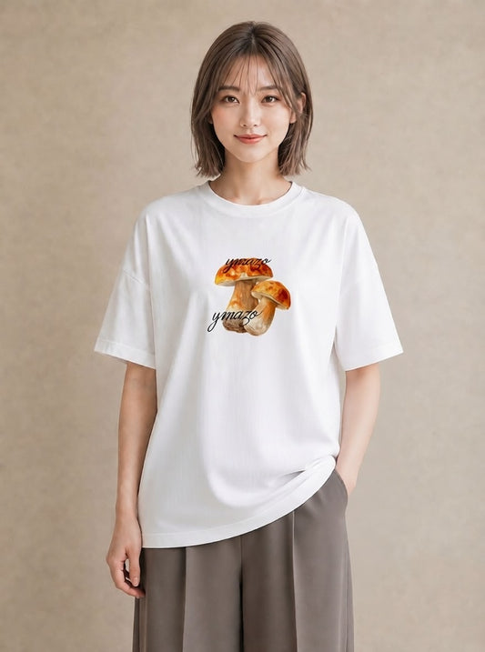半袖Tシャツ レディース きのこ 植物 ボタニカル イラスト 休日コーデ 通勤 在宅 白T