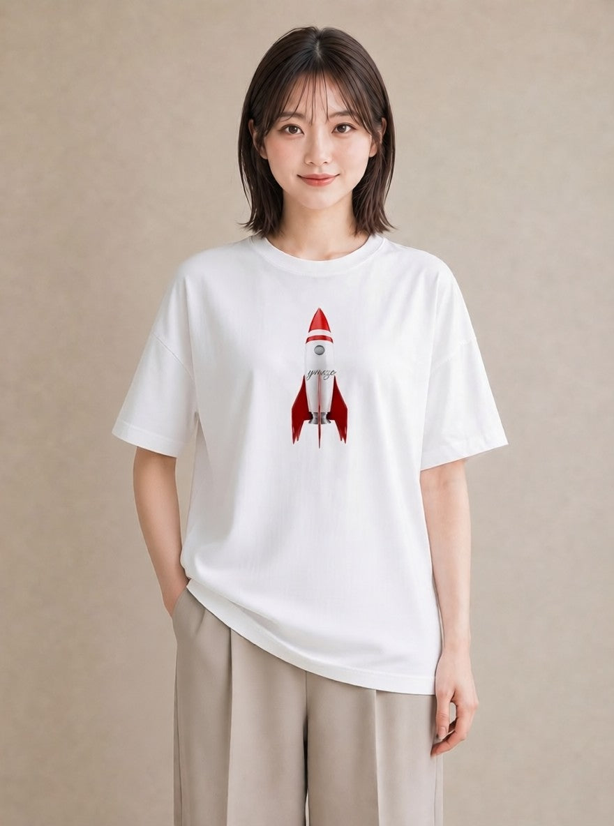 Tシャツ レディース ロケット 星空 宇宙 イラスト カフェコーデ 親子 20代 白T