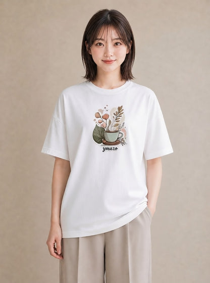 Tシャツ レディース カフェオレ 食べ物 フード イラスト ナチュラル 在宅 公園 白T