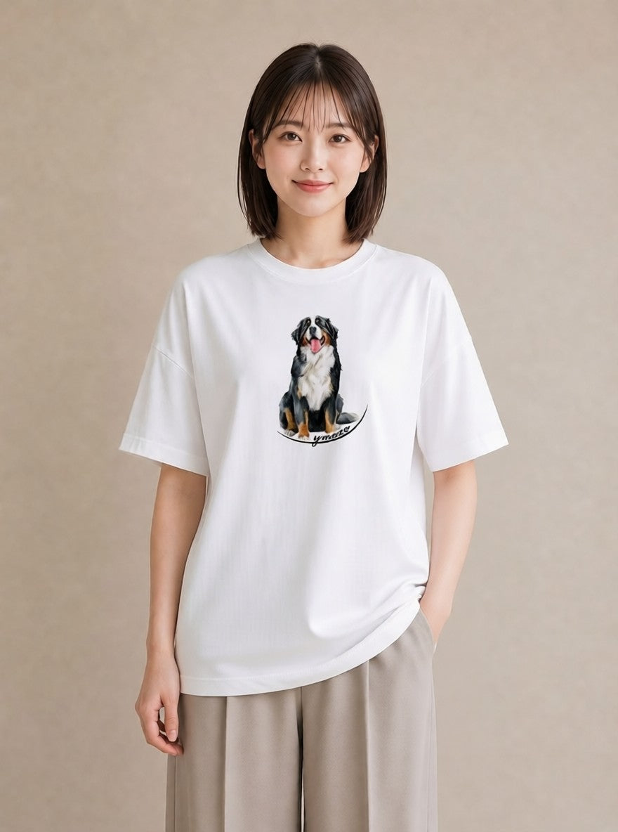 半袖Tシャツ レディース バーニーズマウンテンドッグ 犬 いぬ イラスト ゆるコーデ 週末コーデ 敬老の日 白T