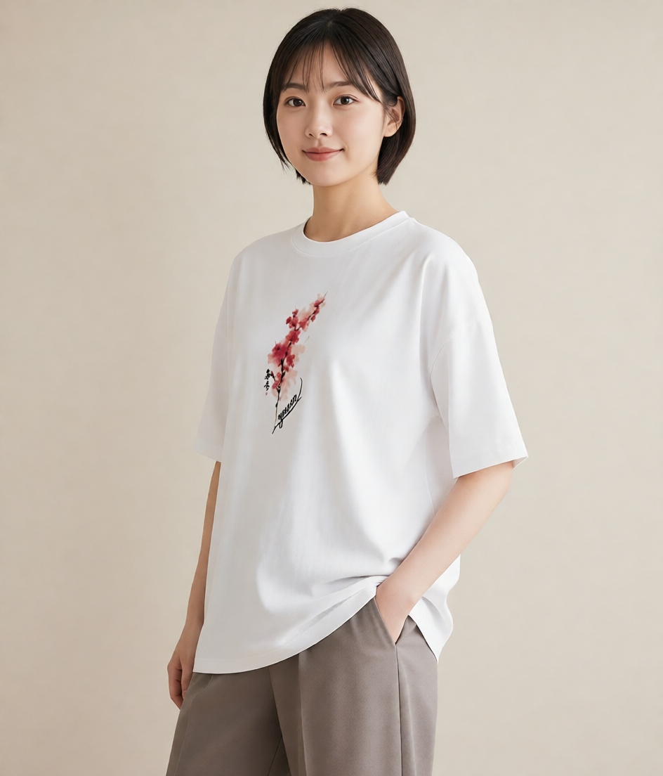 デザインTシャツ レディース 梅 花 花柄 イラスト ナチュラル ビーチ デイリーウェア 白T