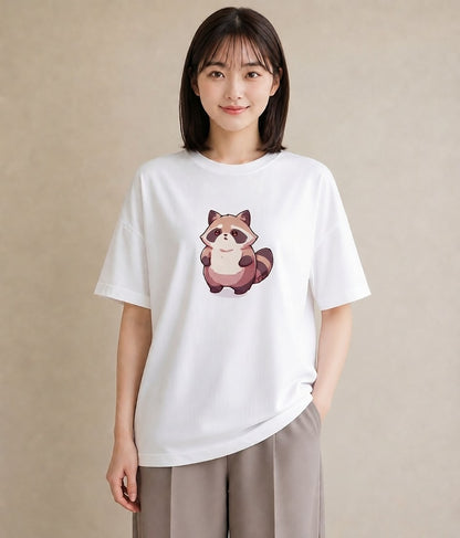 Tシャツ レディース たぬき 動物 アニマル イラスト シック クリスマス 旅行 白T