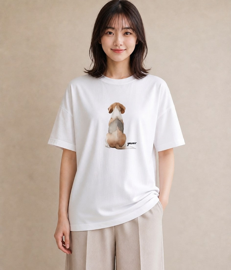 Tシャツ レディース ビーグル 犬 いぬ イラスト 手描き風 ミセス 春コーデ 白T