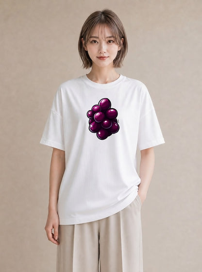 グラフィックTシャツ レディース ぶどう 葡萄 食べ物 フード イラスト 水彩風 友達ギフト 部屋着 白T