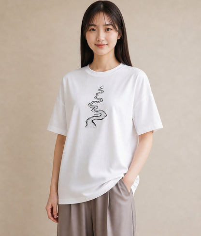 Tシャツ レディース 雨上がりの小道 雨上がり 小道 ナチュラル アンティーク イラスト カジュアル 散歩 お出かけ 白T