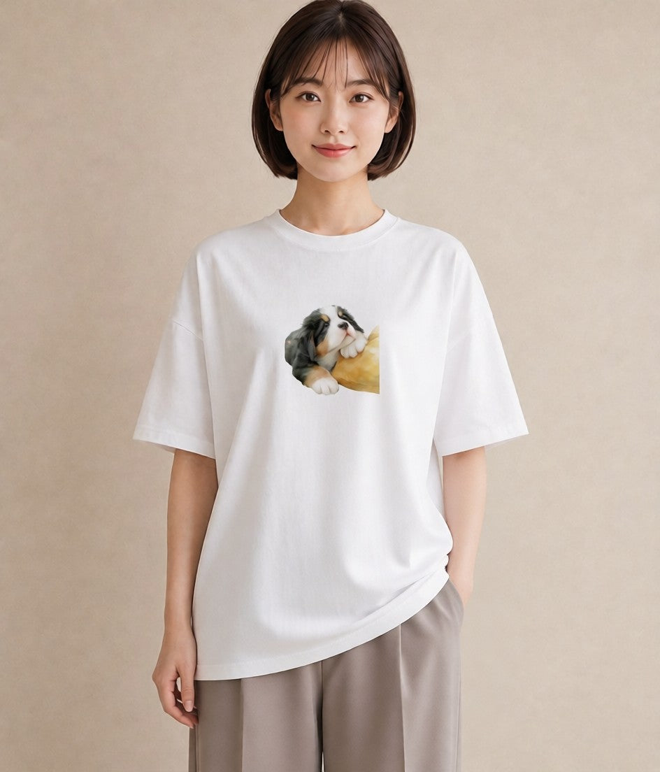 デザインTシャツ レディース バーニーズマウンテンドッグ 犬 いぬ イラスト 水彩風 旅行 母娘コーデ 白T