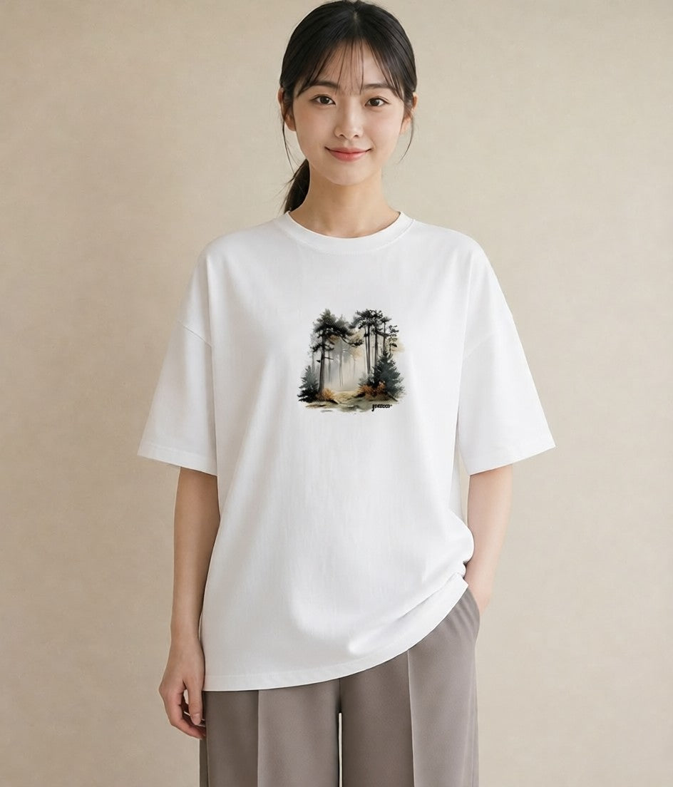 Tシャツ レディース 雨上がりの小道 雨上がり 小道 ナチュラル アンティーク イラスト 可愛い 春コーデ 姉妹 白T