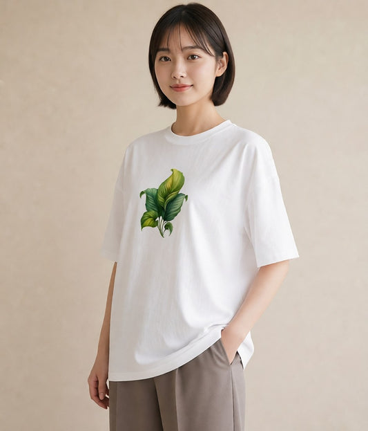 半袖Tシャツ レディース 葉っぱ 植物 ボタニカル イラスト 抜け感 デート 帰省 白T