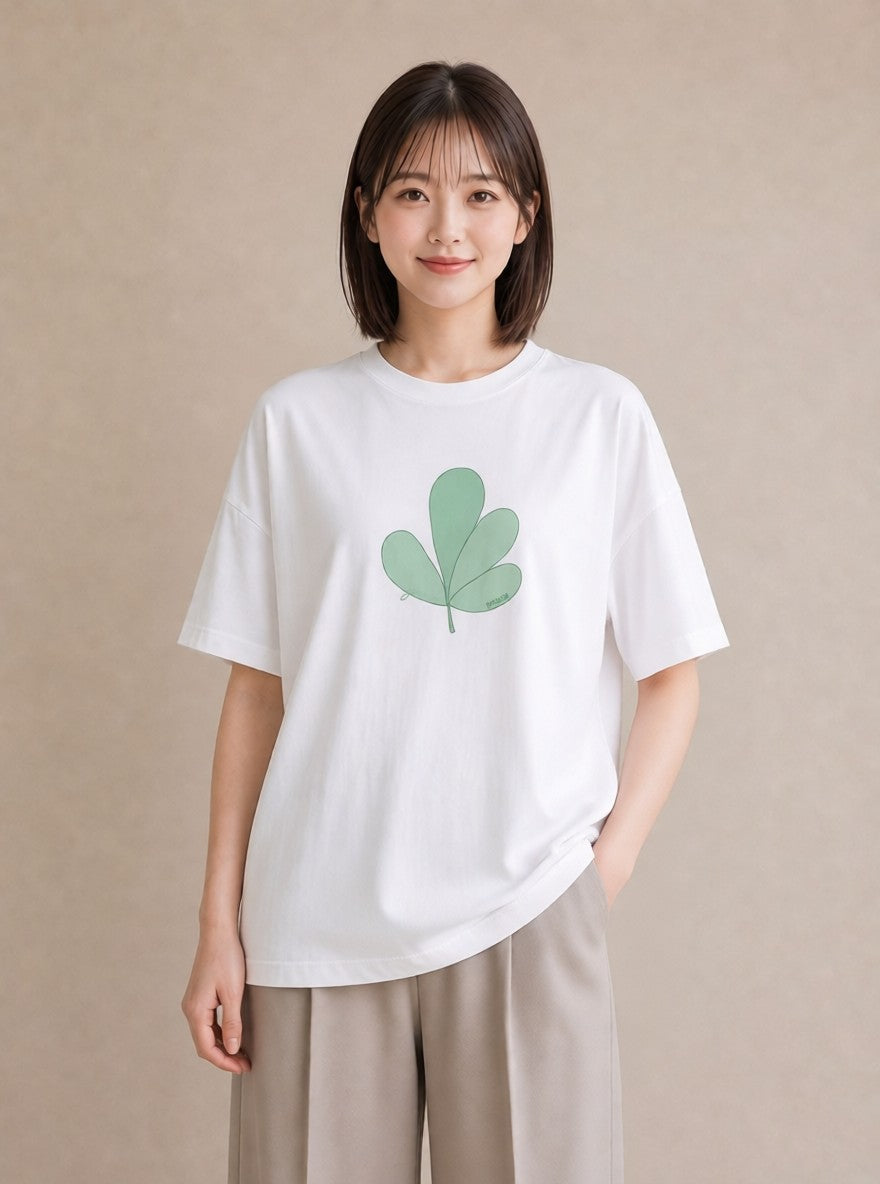 半袖Tシャツ レディース シダ 植物 ボタニカル イラスト ミニマル 公園 ママ 白T