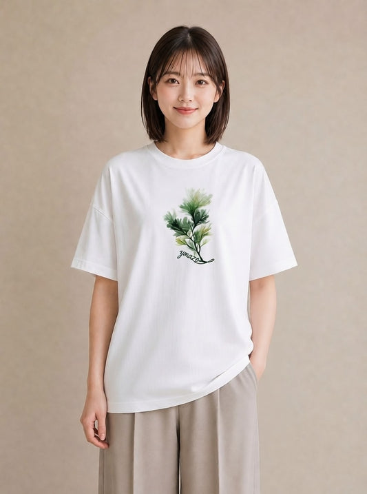 半袖Tシャツ レディース 芝生 植物 ボタニカル イラスト 普段使い カフェ巡り 女子会 白T