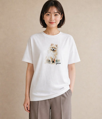 グラフィックTシャツ レディース ポメラニアン ポメ 犬 いぬ イラスト 普段使い ビーチ デイリーウェア 白T