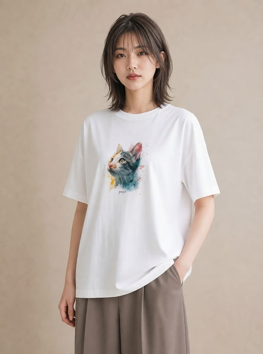 Tシャツ レディース 猫の手 猫 ねこ イラスト カフェコーデ 散歩 お出かけ 白T