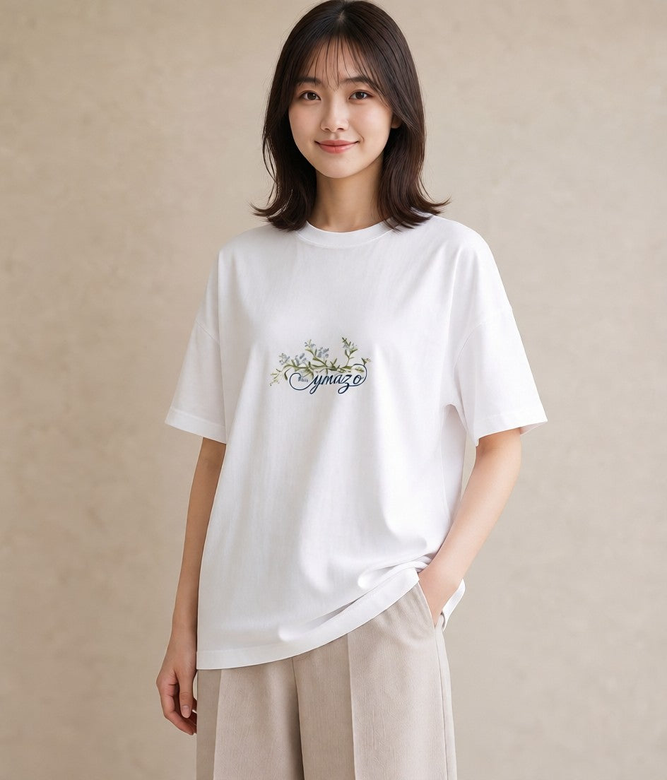 半袖Tシャツ レディース つる 植物 ボタニカル イラスト ミニマル 綿100 デート 白T