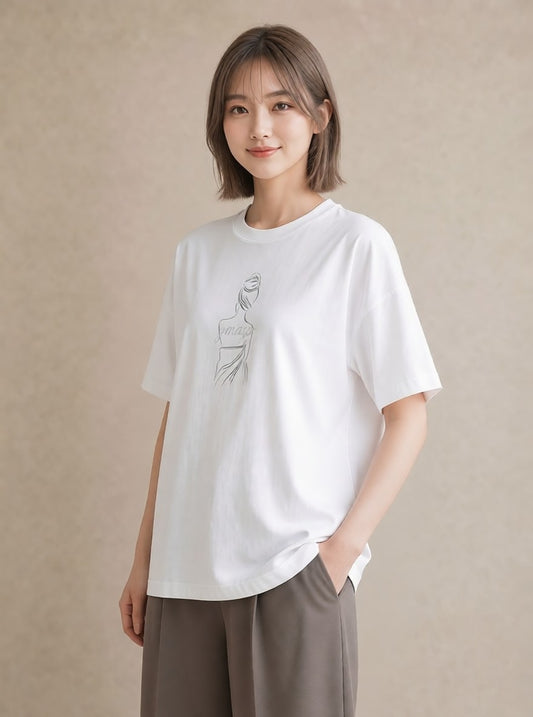 Tシャツ レディース 女の子 ガール 後ろ姿 イラスト ゆるコーデ 買い物 夏コーデ 白T