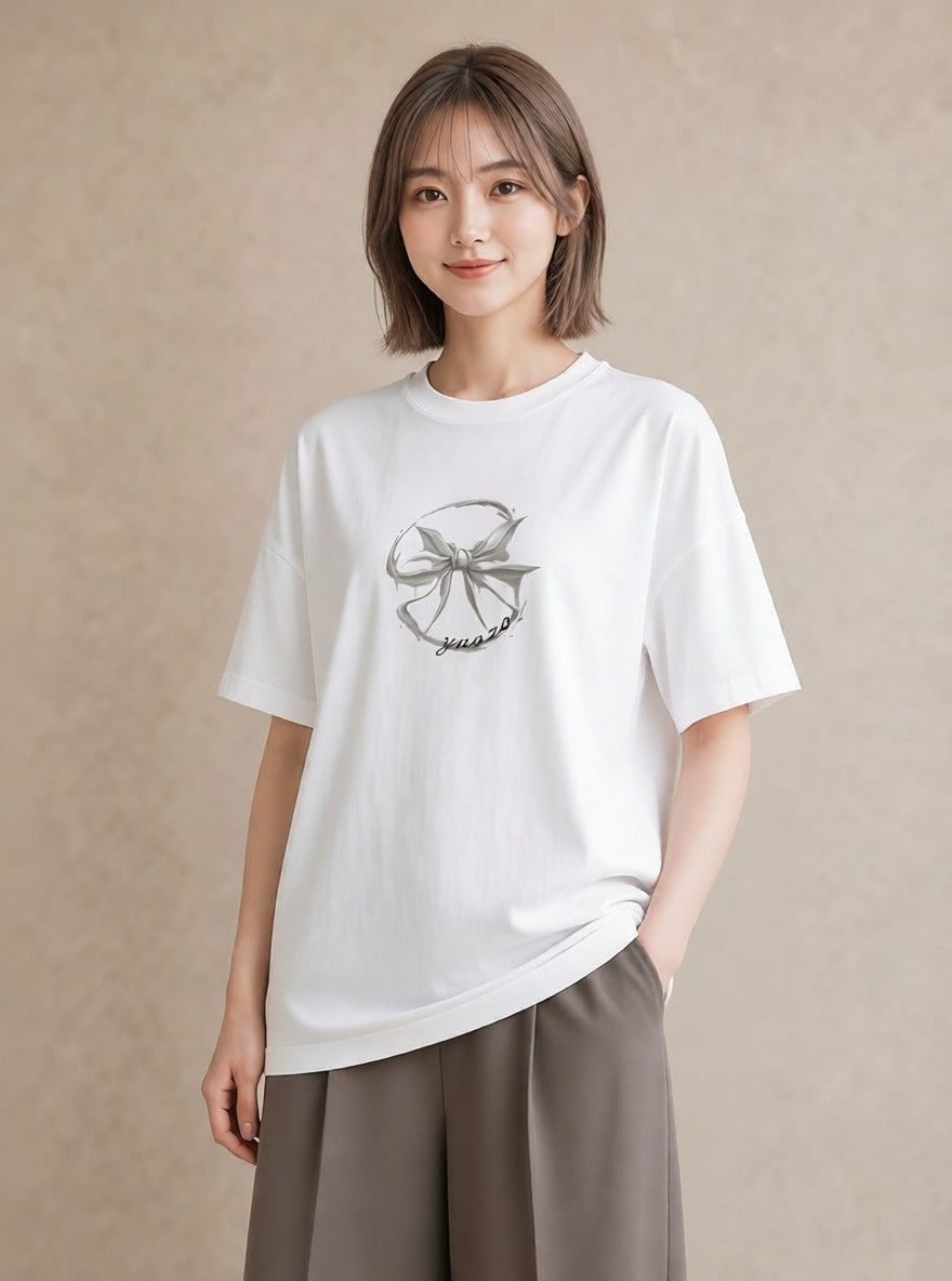 Tシャツ レディース リボン ボウ りぼん イラスト ボタニカル 敬老の日 ホワイトデー 白T