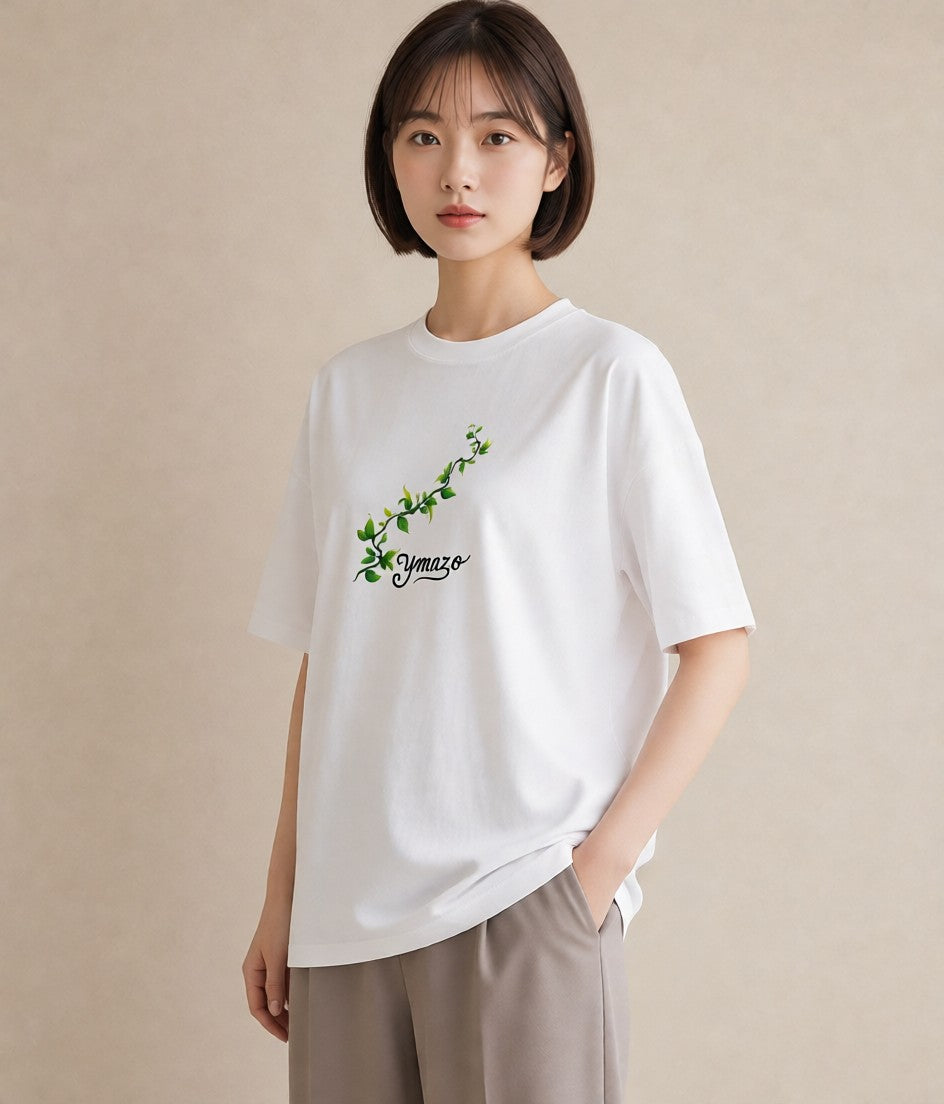 Tシャツ レディース 新緑 植物 ボタニカル イラスト ポップ お出かけ 普段着 白T