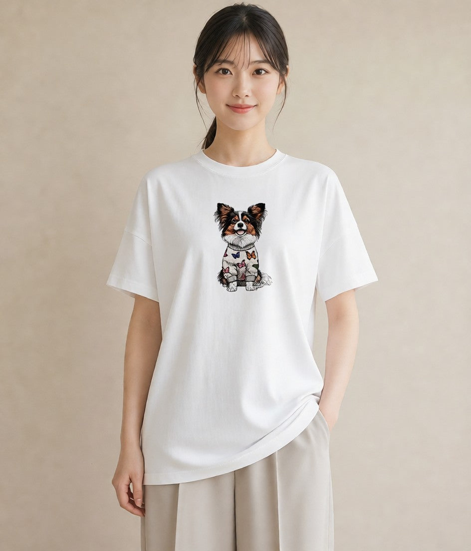 グラフィックTシャツ レディース パピヨン 犬 いぬ イラスト カジュアル 散歩 お出かけ 白T