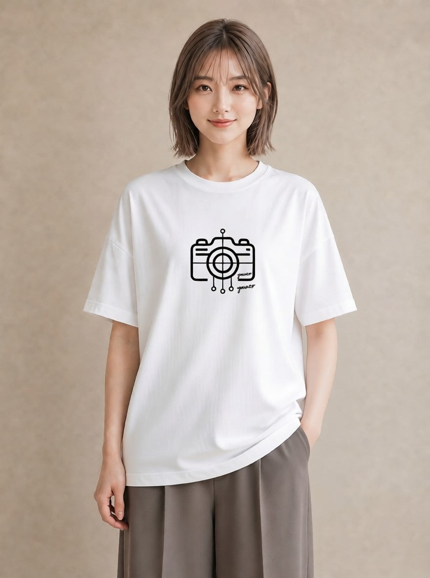 Tシャツ レディース カメラ フィルムカメラ レトロカメラ イラスト ヴィンテージ風 春服 ミセス 白T