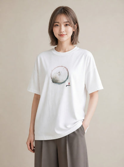 グラフィックTシャツ レディース ペルシャ 猫 ねこ イラスト 淡色 在宅 公園 白T