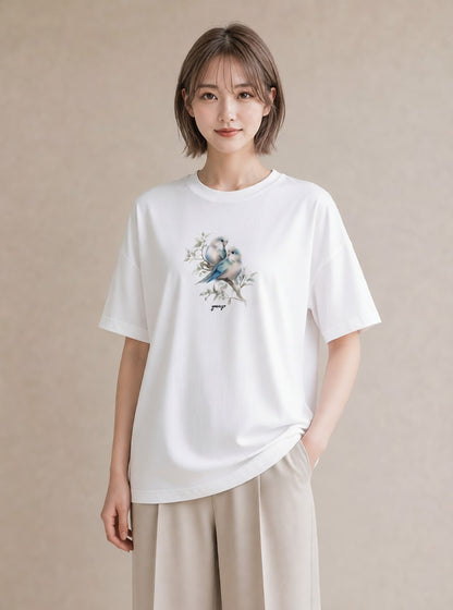 グラフィックTシャツ レディース コザクラインコ ペット 動物 イラスト カフェコーデ デート 帰省 白T
