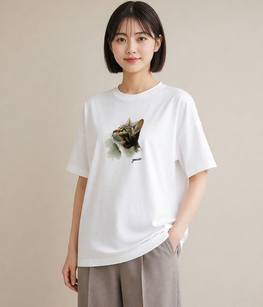 グラフィックTシャツ レディース サバトラ 猫 ねこ イラスト 北欧風 女子会 お揃い 白T