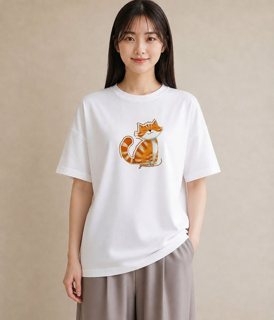 プリントTシャツ レディース しっぽ 猫 ねこ イラスト ヴィンテージ風 社会人 女性 白T