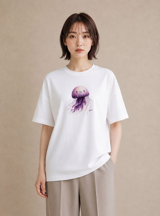 プリントTシャツ レディース くらげ クラゲ 海の生き物 海 イラスト ニュアンス 女性 旅行用 白T