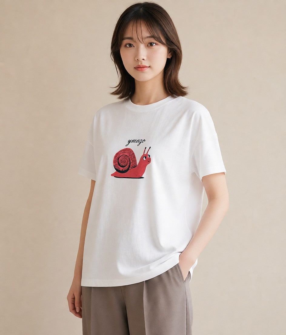 Tシャツ レディース かたつむり 昆虫 虫 イラスト フェミニン 部屋着 女性向けギフト 白T