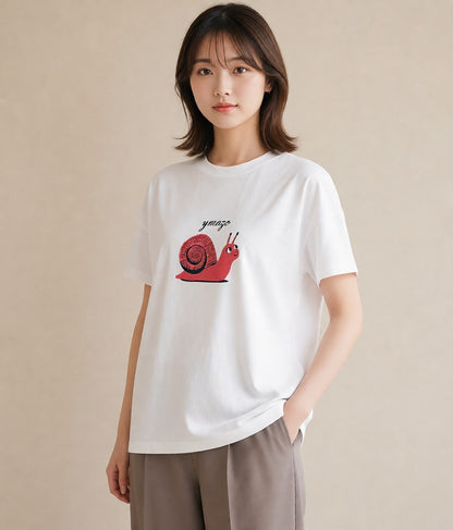 Tシャツ レディース かたつむり 昆虫 虫 イラスト フェミニン 部屋着 女性向けギフト 白T