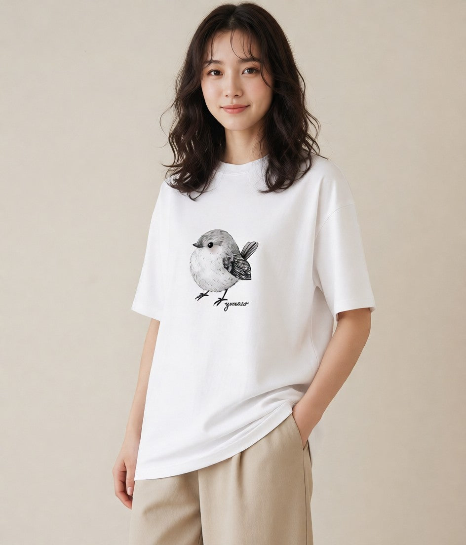 プリントTシャツ レディース 文鳥 ペット 動物 イラスト ペアコーデ 秋コーデ 白T