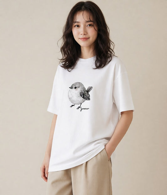 プリントTシャツ レディース 文鳥 ペット 動物 イラスト ペアコーデ 秋コーデ 白T